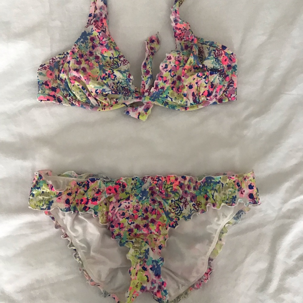 Two piece floral bathing suit